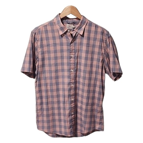 FAHERTY Movement Short Sleeve Mens Button Down Shirt M Salmon Blue Buffalo Plaid - Picture 10 of 11